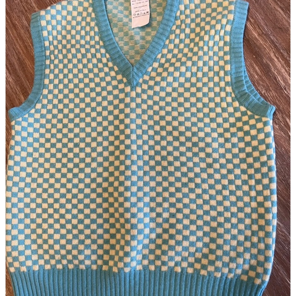 Burberry cashmere women’s vest Turquoise and yellow check Sz S